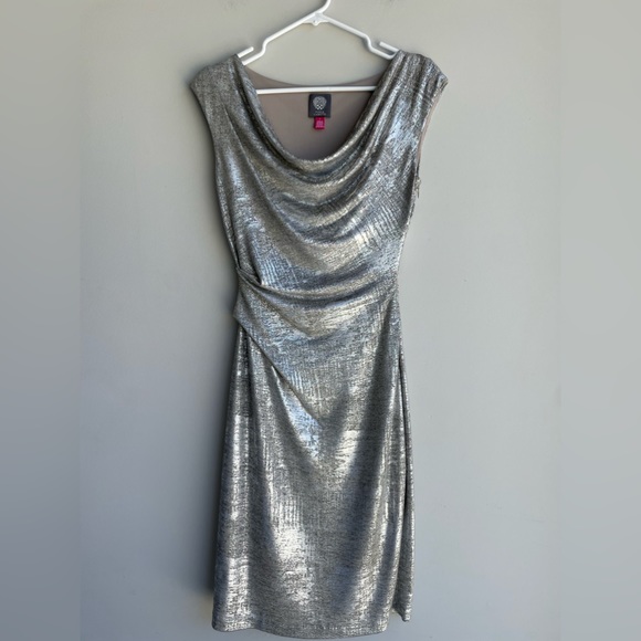Vince Camuto silver metallic cowl neck dress - Picture 2 of 8